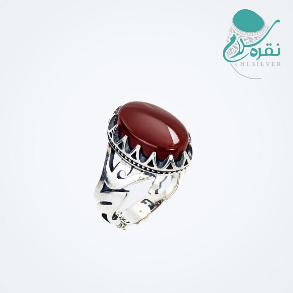 انگشترنقره مردانه طرح علی ع عقیق یمنی سرخ